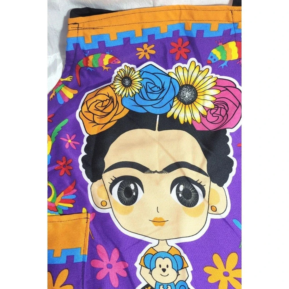 Mandil Mexican Frida Cartoon Character Otomi Cotton Apron w/ Pocket Pattern #2‎